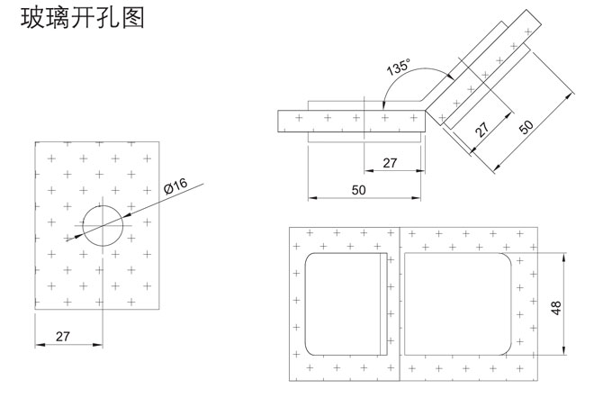 匯泰龍HF-2323-135&deg; 玻璃連接夾開孔圖